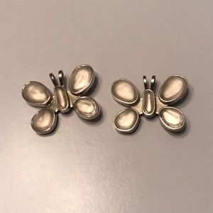 Pair Rebecca Collins Moonglow Butterfly clips, pendant, brooch